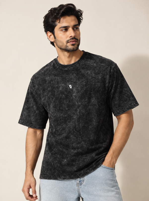 Charcoal Black Acid Wash Oversized T-Shirt for Men