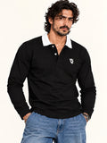 Royal Black  Contrast Collar Full Sleeve Polo T Shirt