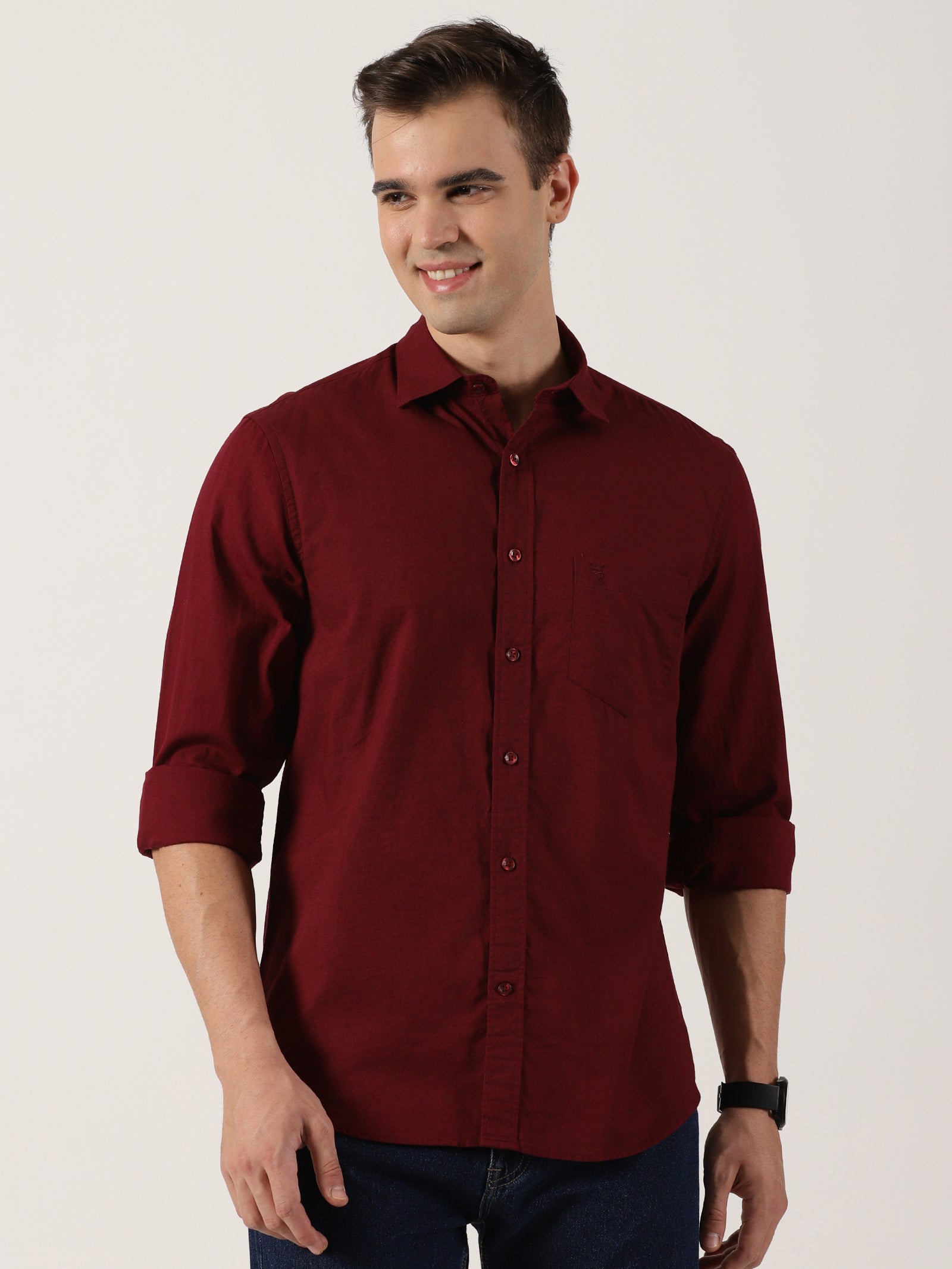 Classic Maroon Slim-Fit Cotton Shirt for Men