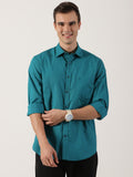 Classic Teal Green Slim-Fit Cotton Shirt for Men