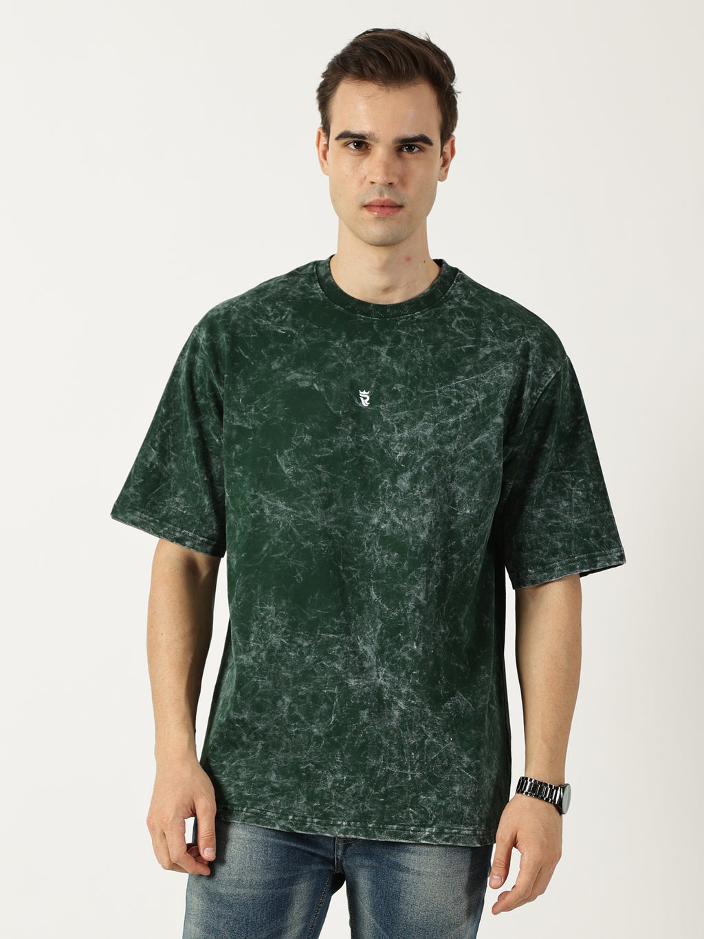 Forest Green Acid Wash Oversized T-Shirt for Men