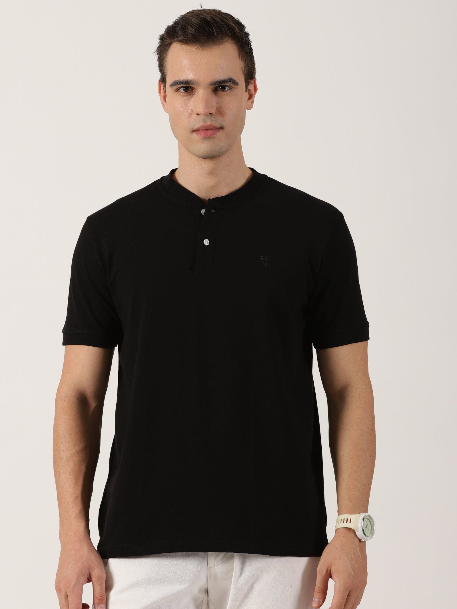 Men’s Premium Black Mandarin Collar T-Shirt