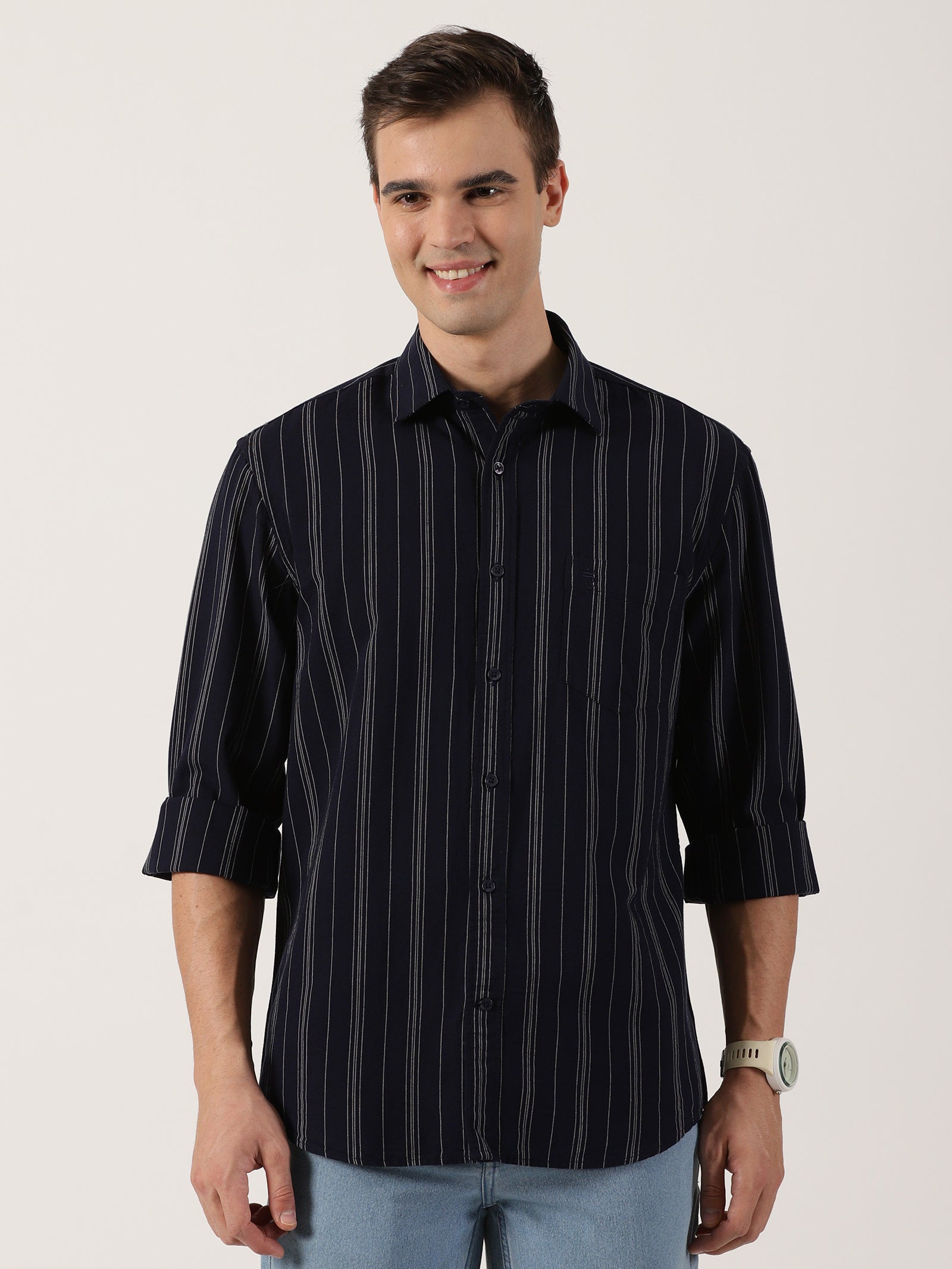Men’s Premium Black Vertical Striped Cotton Shirt