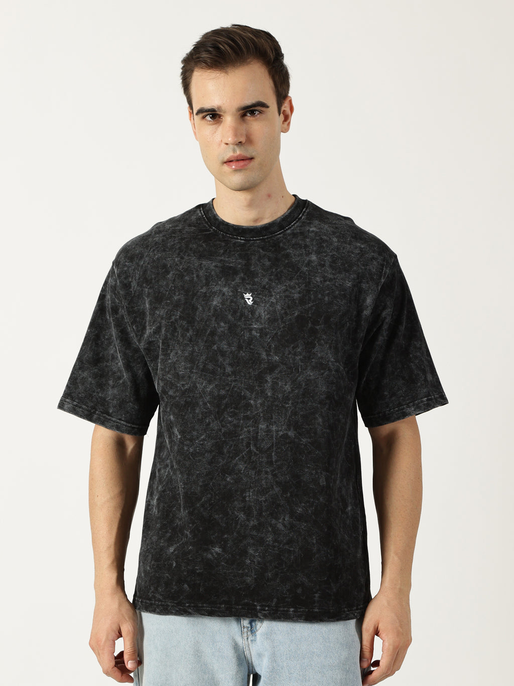 Charcoal Black Acid Wash Oversized T-Shirt for Men