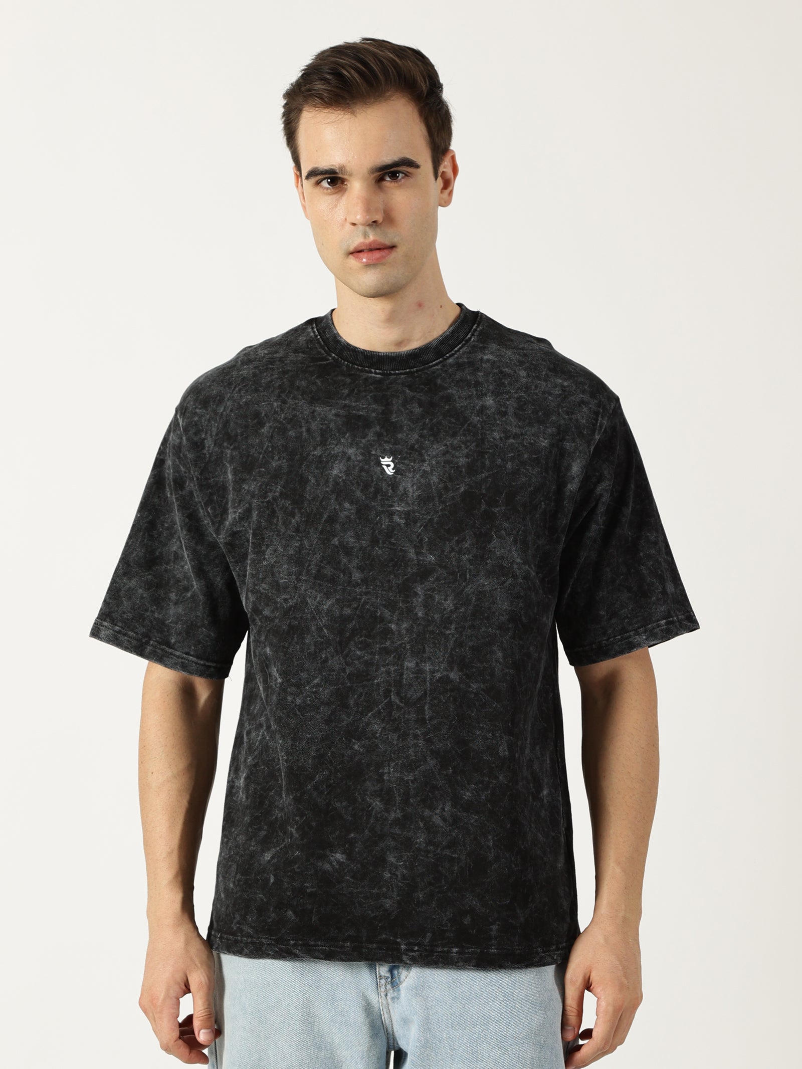 Charcoal Black Acid Wash Oversized T-Shirt for Men