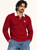 Royal Burgundy Contrast Collar Full Sleeve Polo T Shirt