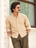 Men’s Premium Beige Mandarin Collar Cotton Shirt