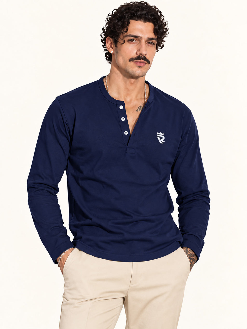 Royal Navy Blue Henley Full Sleeve T Shirt