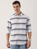 Men’s Premium White & Grey Horizontal Striped Cotton Shirt