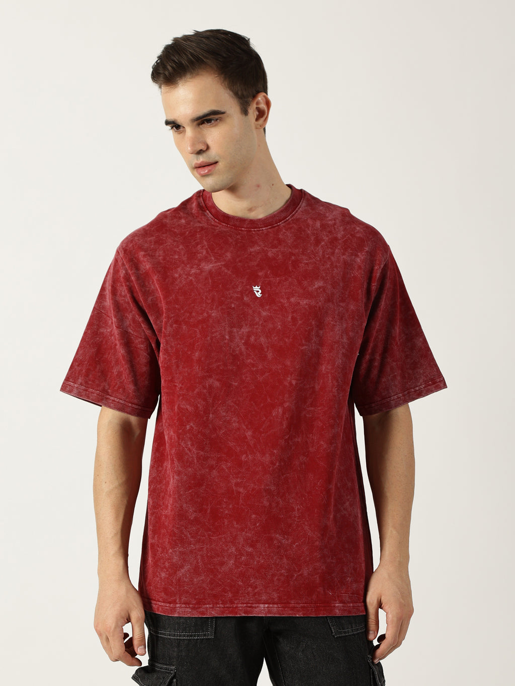 Crimson Red Acid Wash Oversized T-Shirt for Men