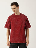 Crimson Red Acid Wash Oversized T-Shirt for Men