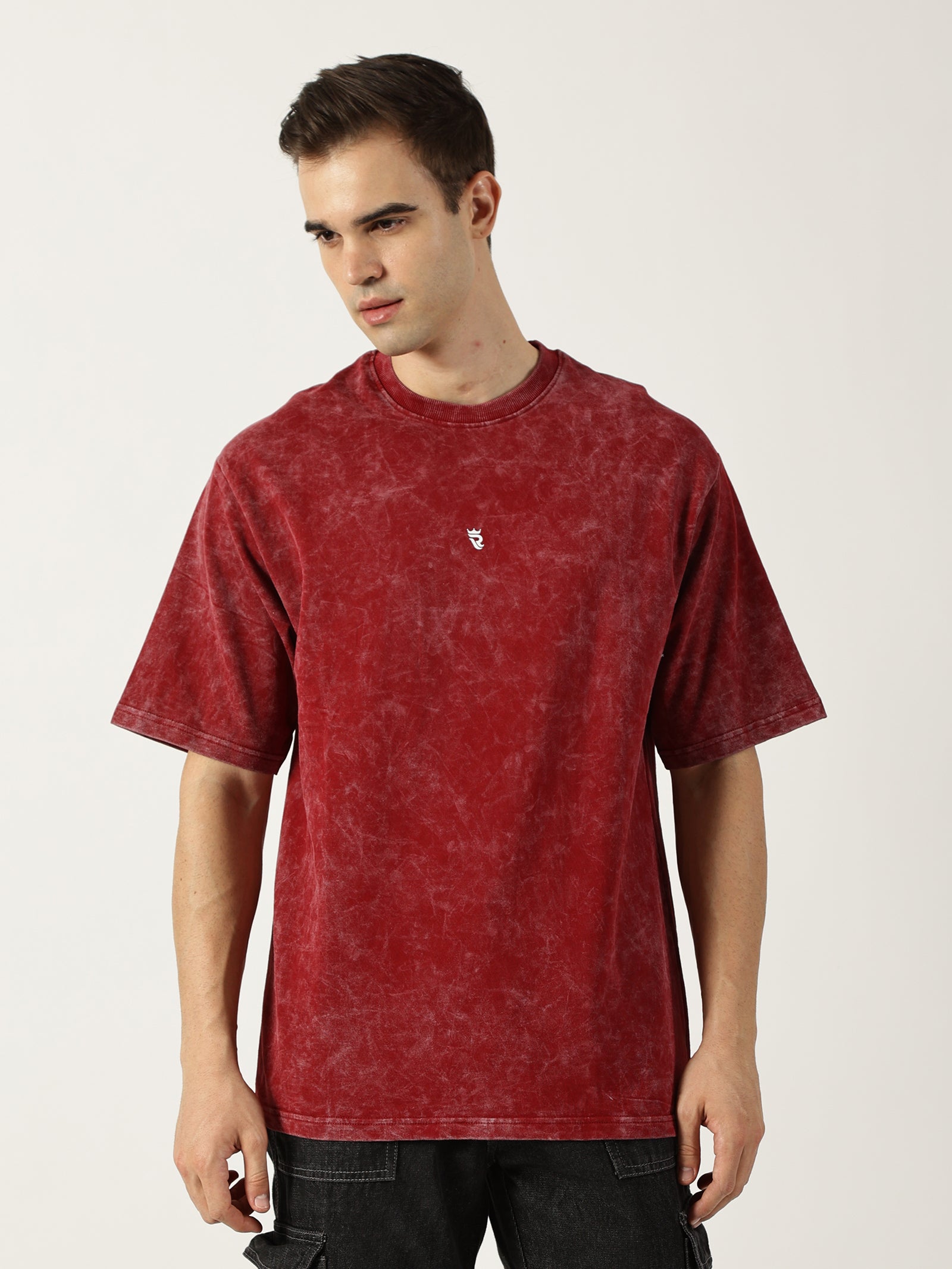 Crimson Red Acid Wash Oversized T-Shirt for Men
