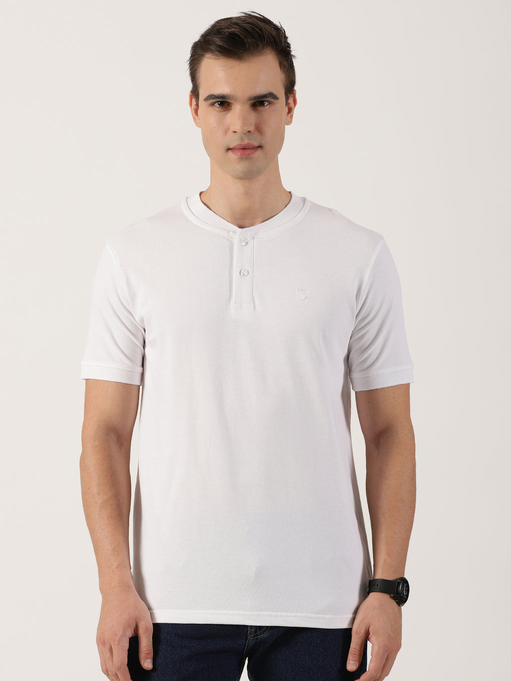 Men’s Premium White Mandarin Collar T-Shirt
