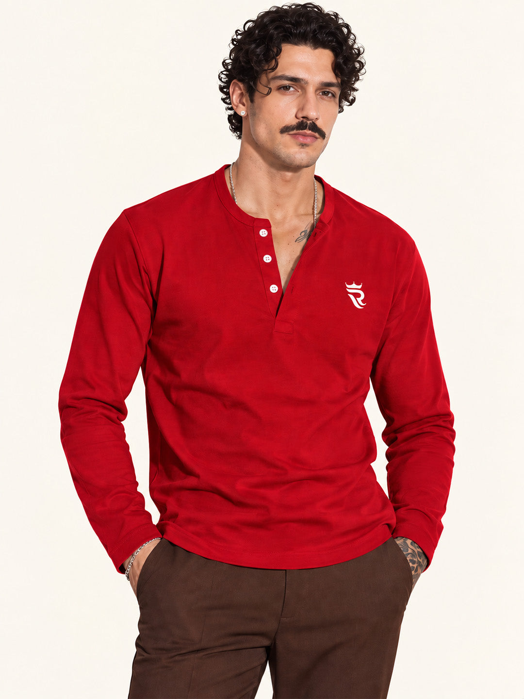 Royal Red Henley Full Sleeve T Shirt