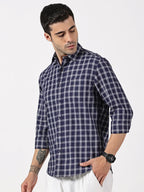 Extra Fine Navy & White Check Giza Twill Cotton Shirt