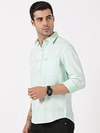 Mint Green Mélange Cotton Shirt with Self Checks