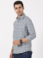 Navy, Grey & White Check Giza Twill Cotton Shirt