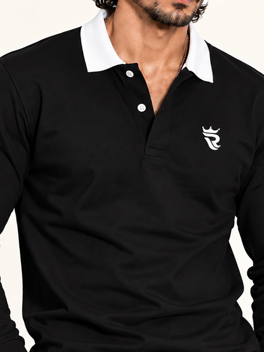 Royal Black  Contrast Collar Full Sleeve Polo T Shirt