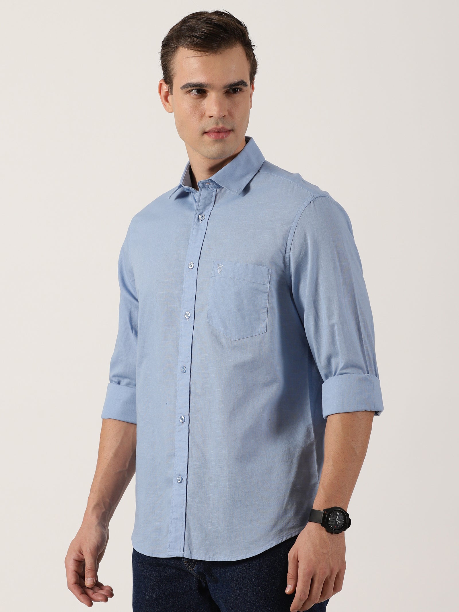 Classic Light Blue Slim-Fit Cotton Shirt for Men
