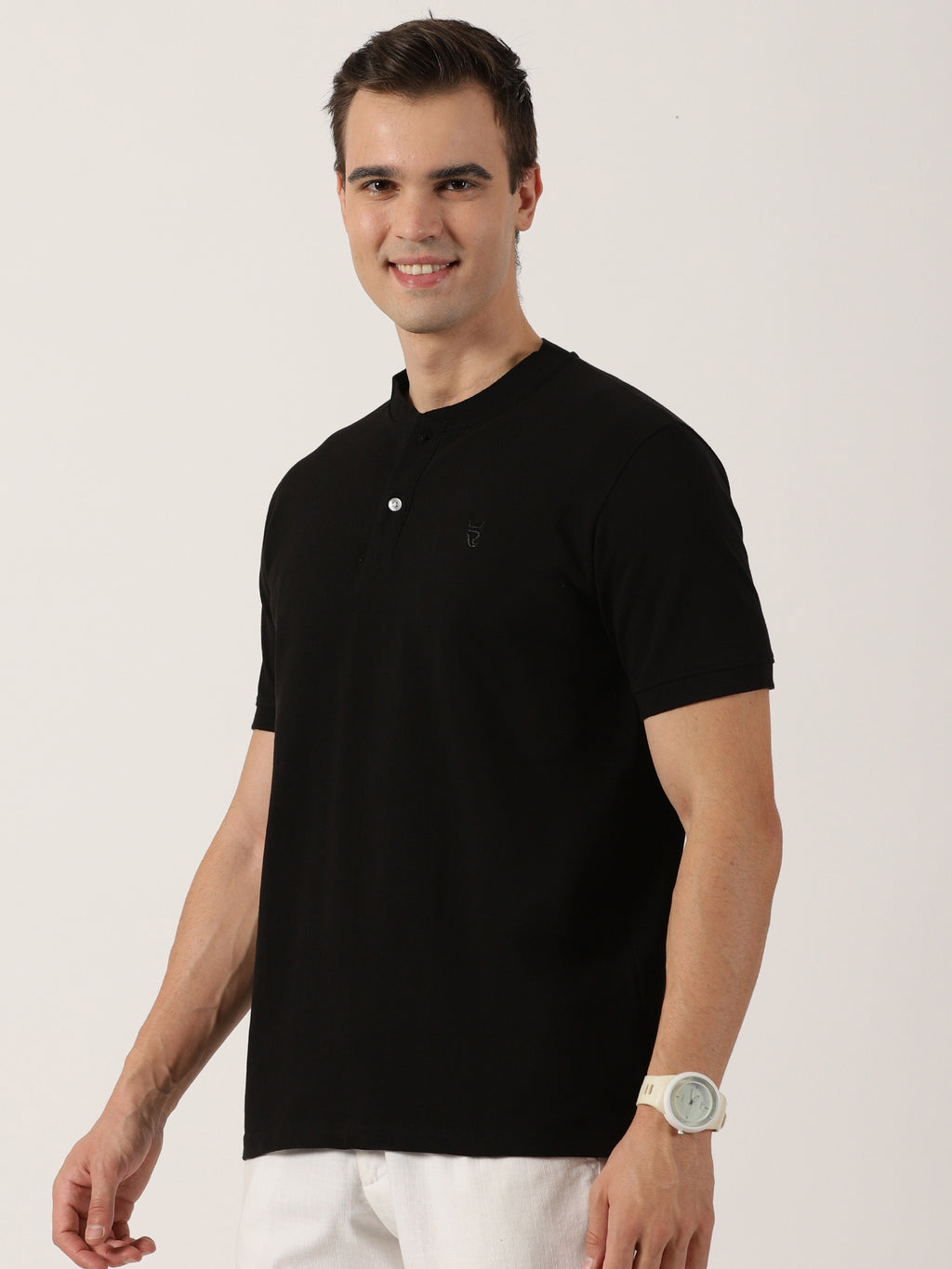 Men’s Premium Black Mandarin Collar T-Shirt