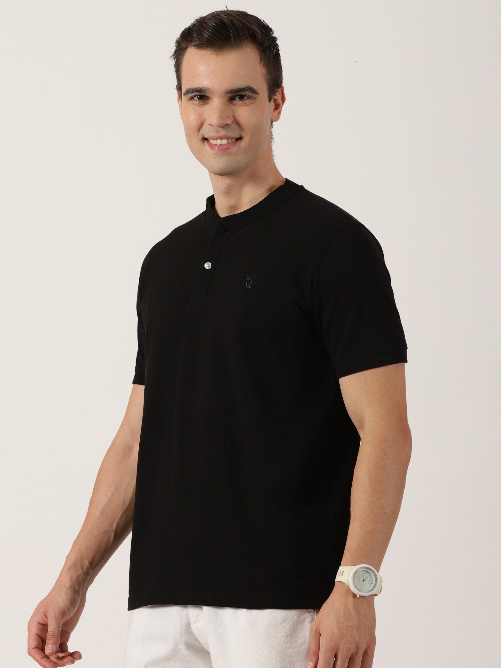 Men’s Premium Black Mandarin Collar T-Shirt