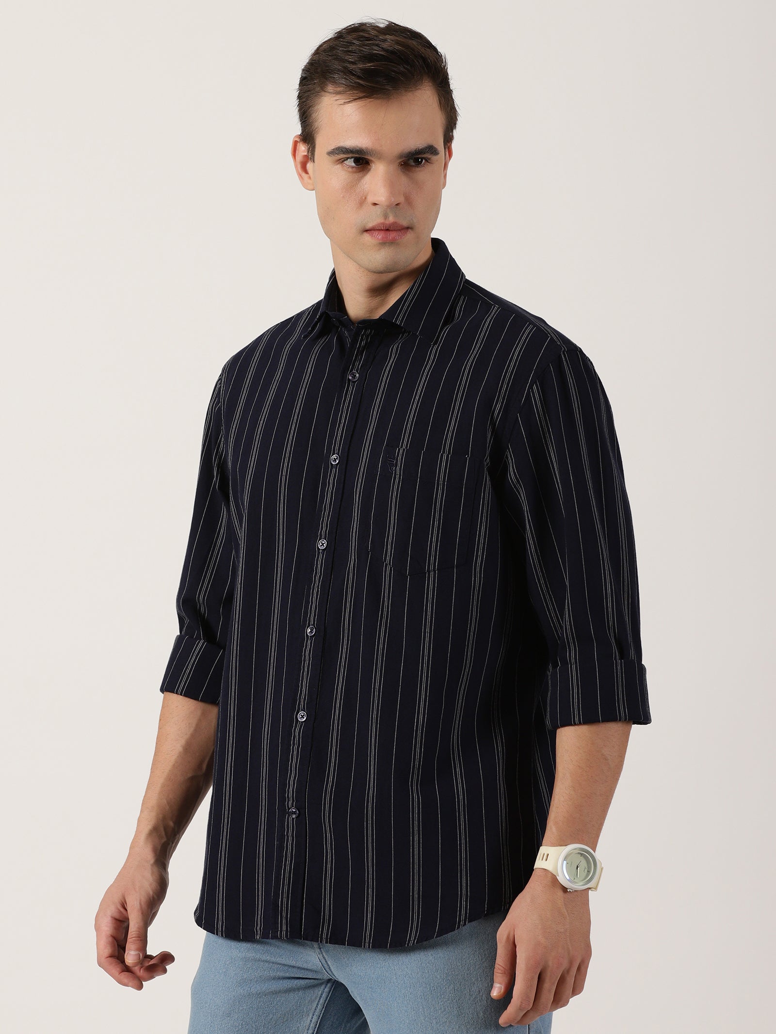 Men’s Premium Black Vertical Striped Cotton Shirt