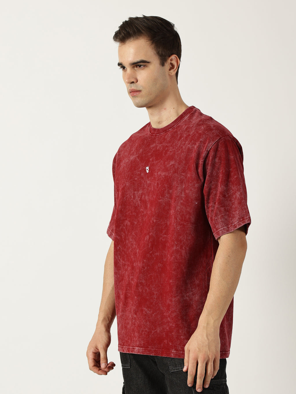 Crimson Red Acid Wash Oversized T-Shirt for Men