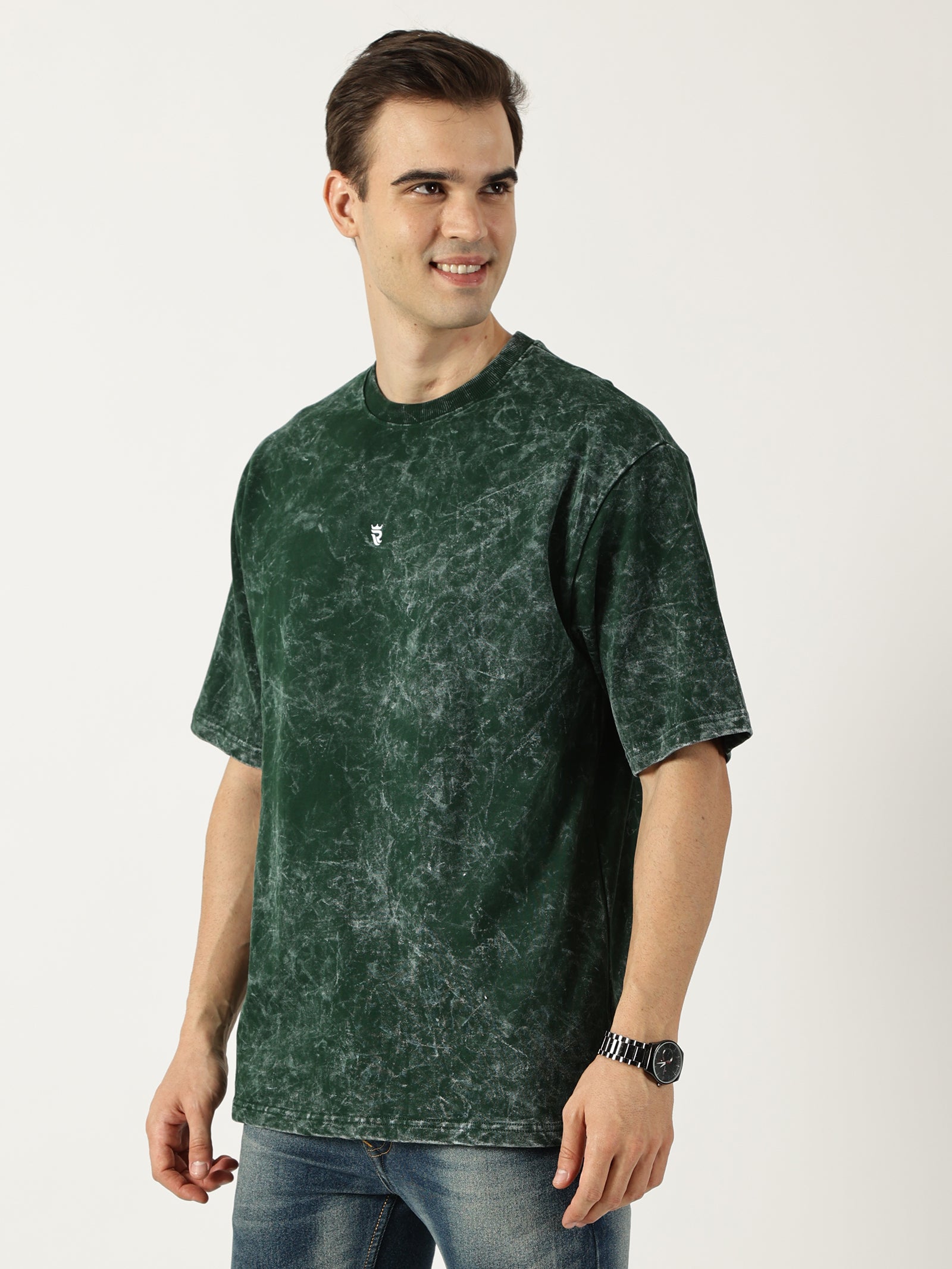 Forest Green Acid Wash Oversized T-Shirt for Men