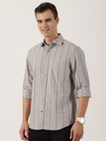Men’s Premium Beige Vertical Striped Cotton Shirt