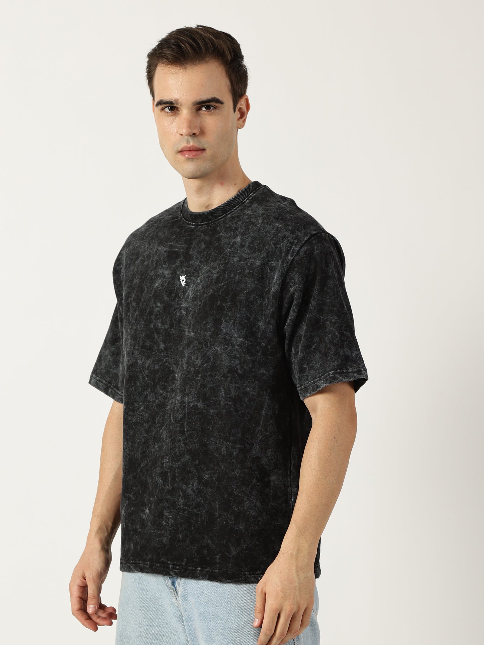 Charcoal Black Acid Wash Oversized T-Shirt for Men