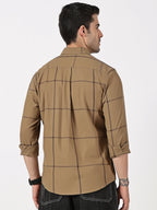 Olive Khaki & Dark Brown Twill Cotton Shirt