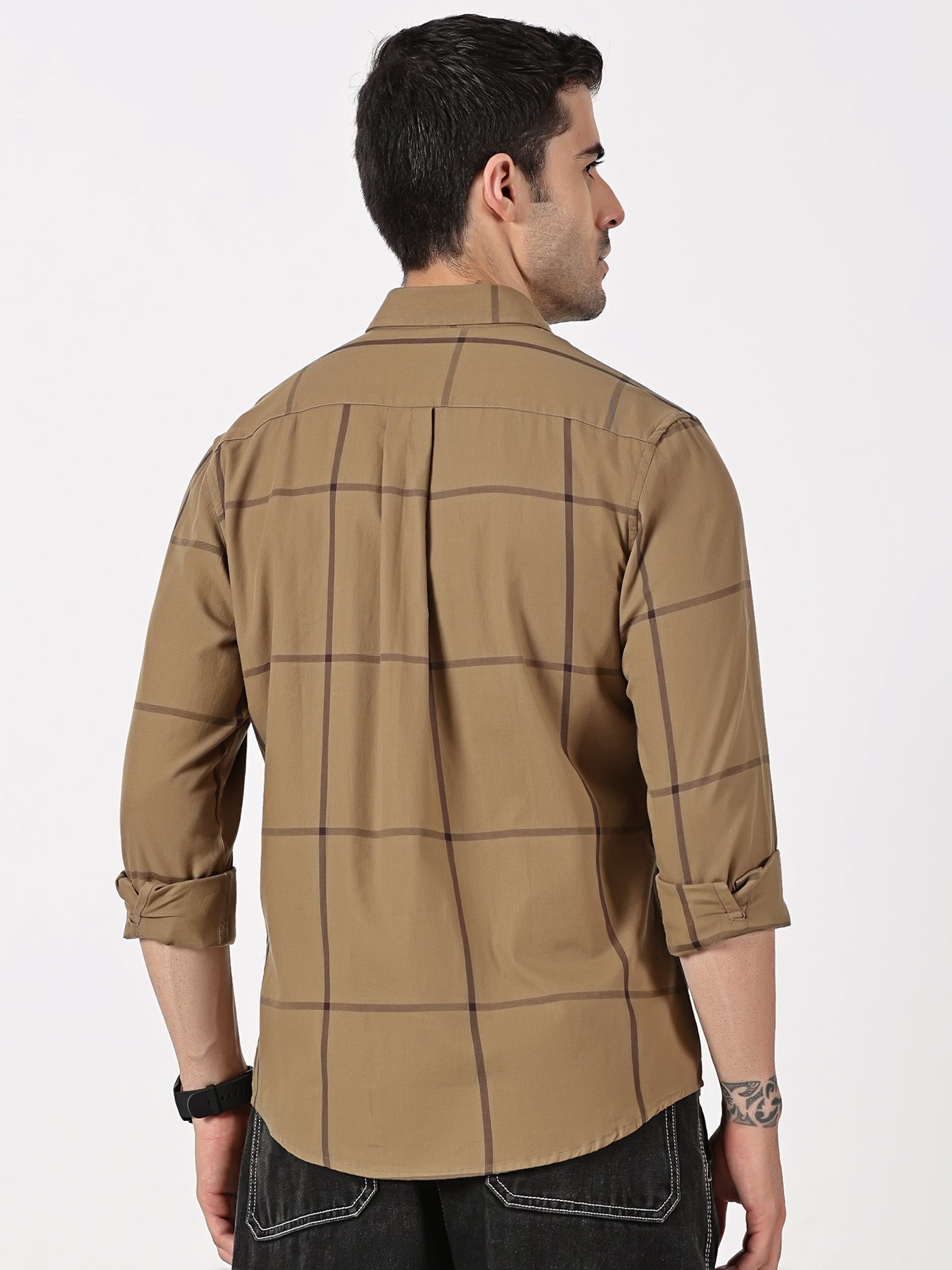 Olive Khaki & Dark Brown Twill Cotton Shirt