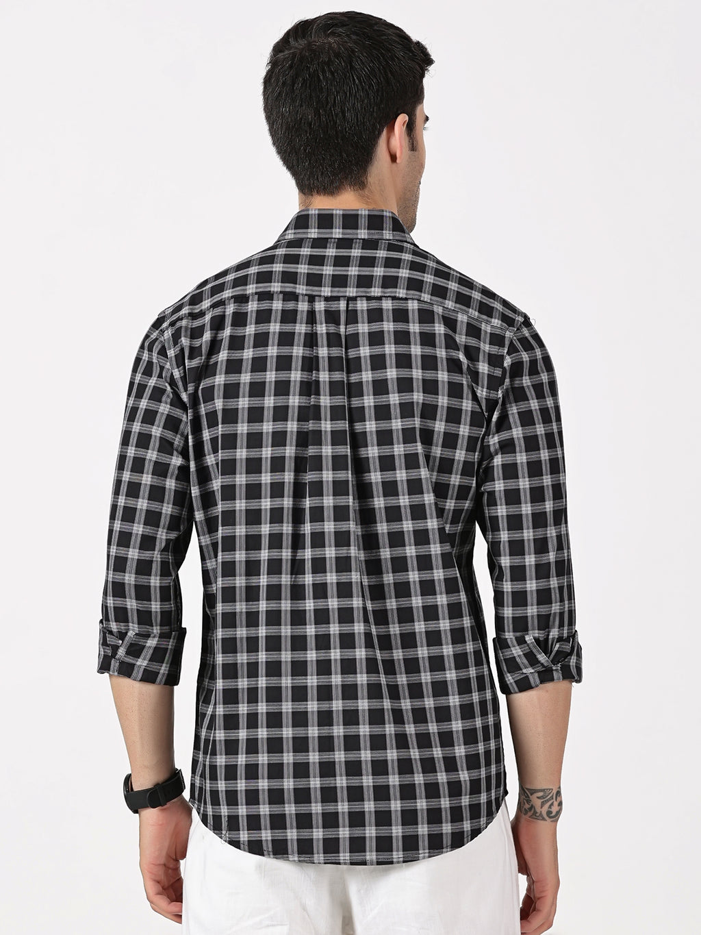 Extra Fine Black & White Check Giza Twill Cotton Shirt