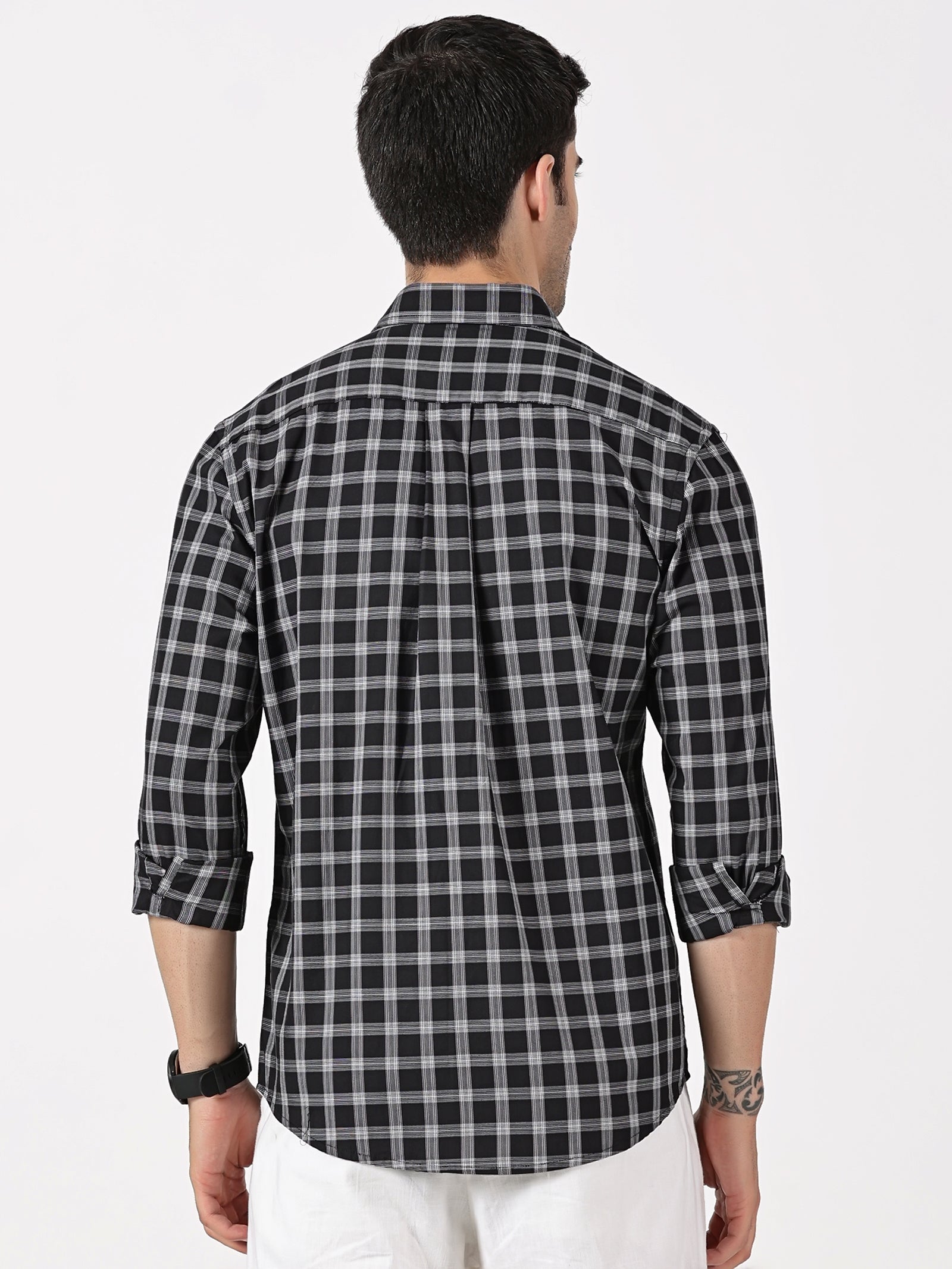 Extra Fine Black & White Check Giza Twill Cotton Shirt
