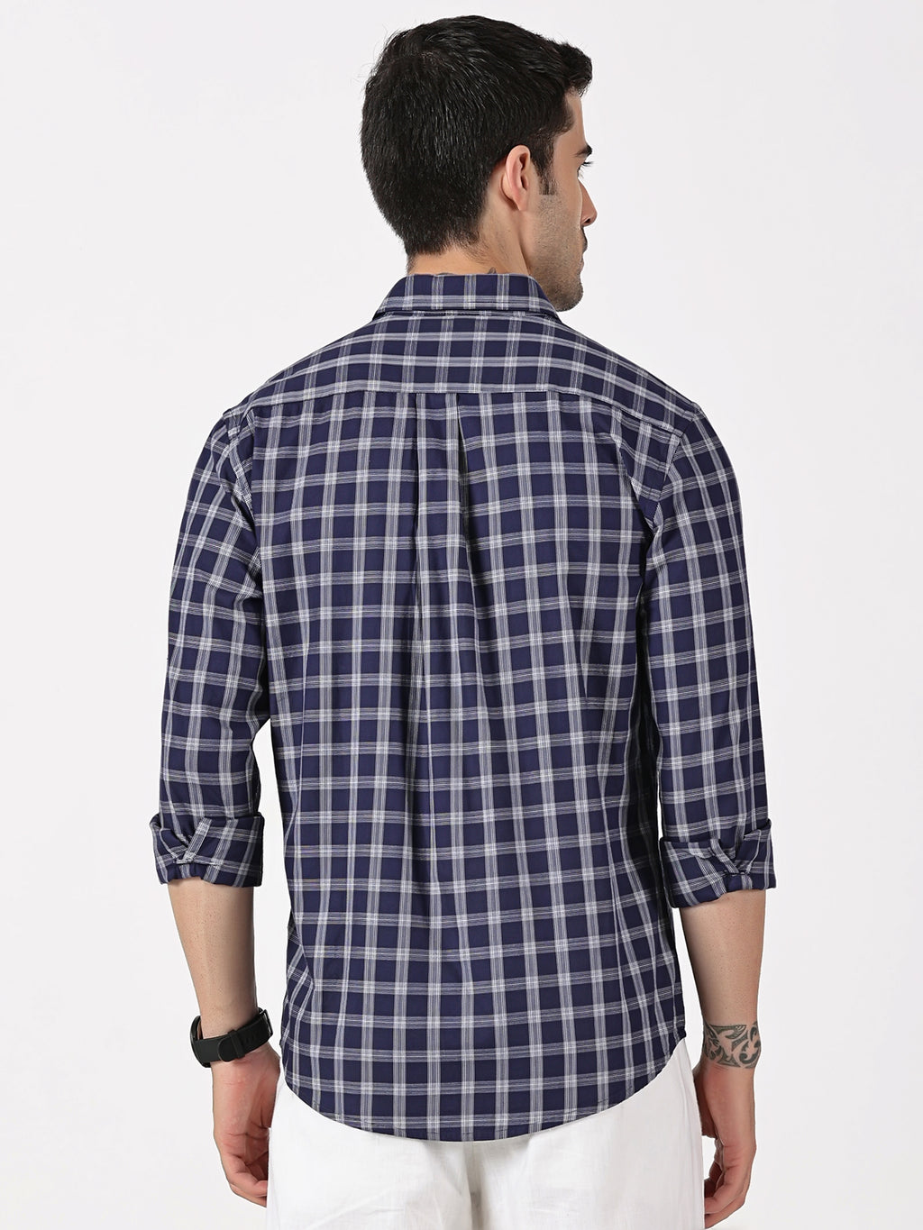 Extra Fine Navy & White Check Giza Twill Cotton Shirt