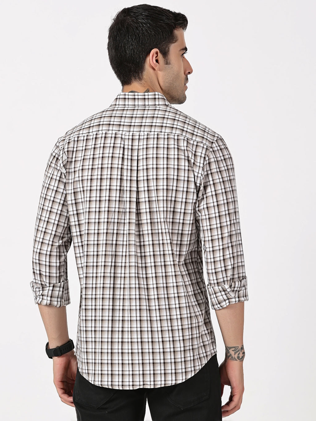 Brown Check Giza Twill Cotton Shirt
