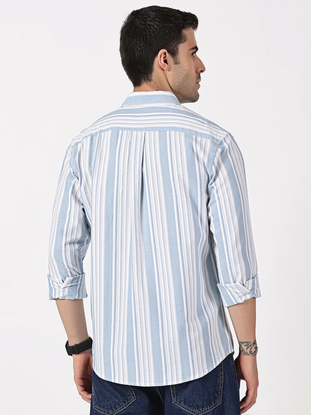 Sky Blue Striped Oxford Cotton Shirt