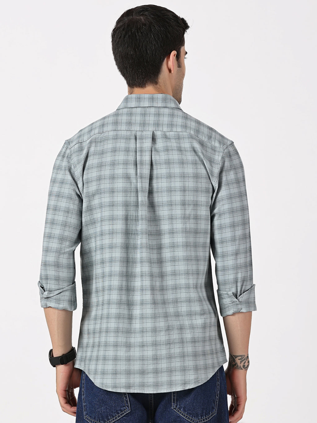 Light Blue & Black Check Oxford Cotton Shirt