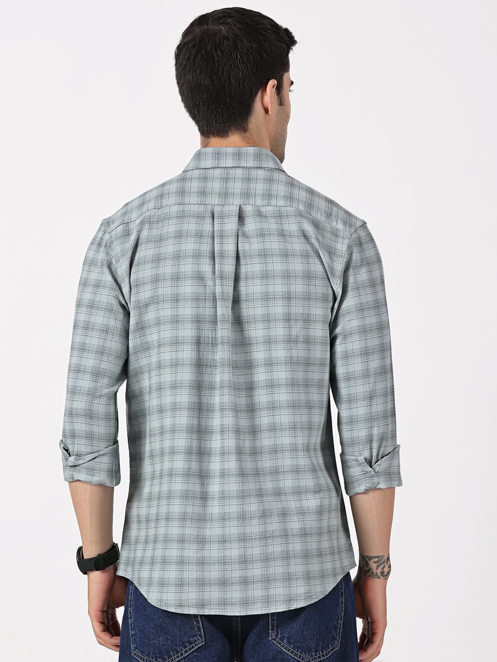 Light Blue & Black Check Oxford Cotton Shirt