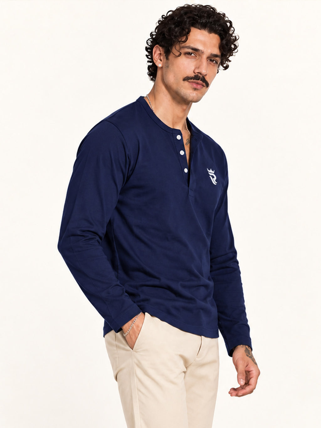 Royal Navy Blue Henley Full Sleeve T Shirt