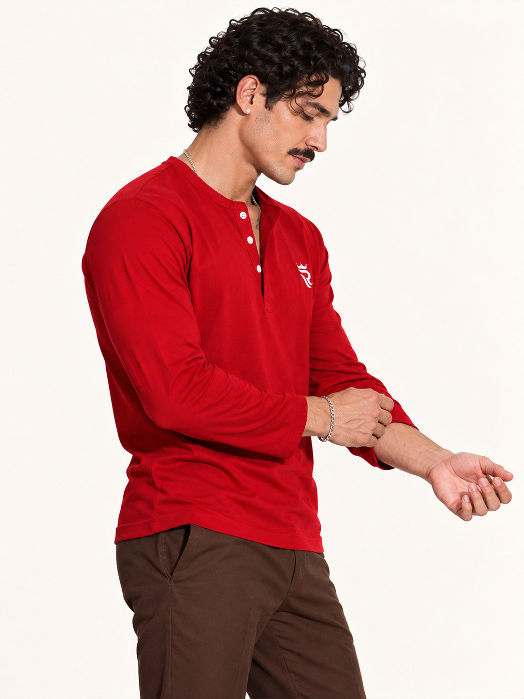 Royal Red Henley Full Sleeve T Shirt
