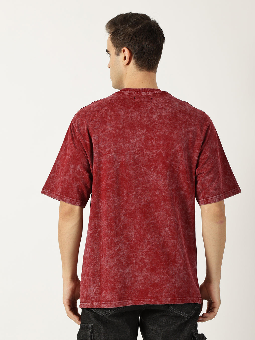 Crimson Red Acid Wash Oversized T-Shirt for Men