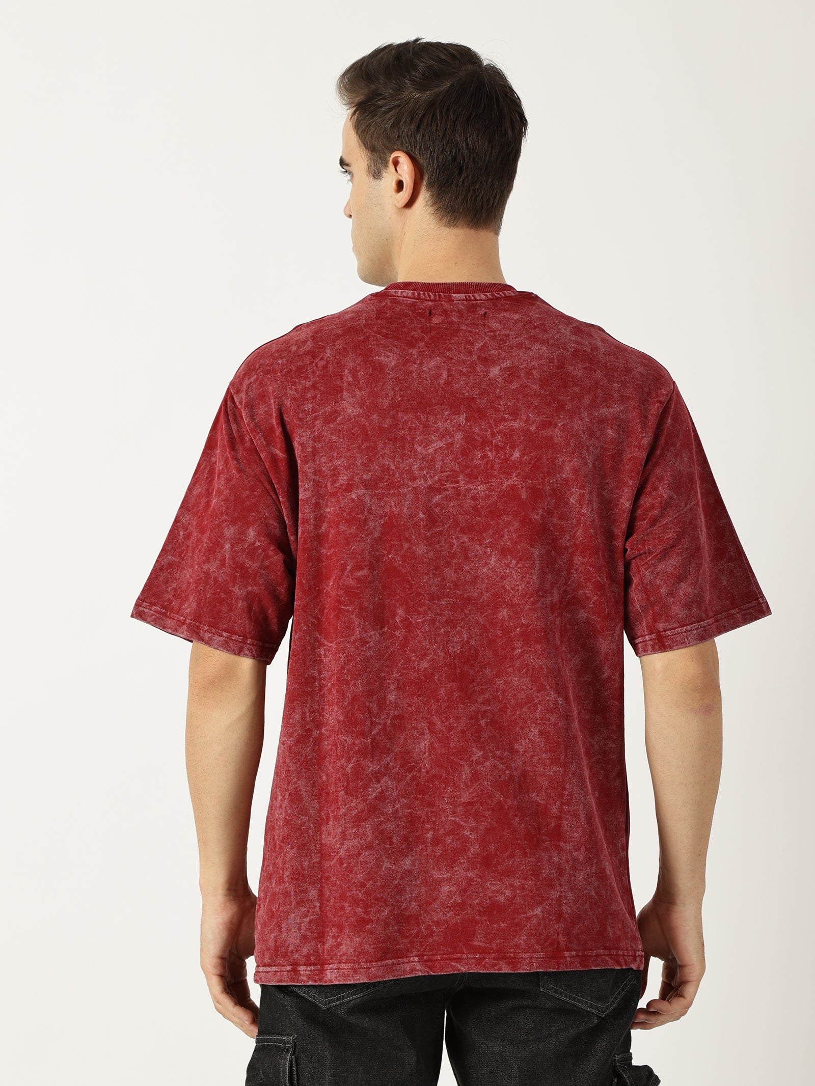 Crimson Red Acid Wash Oversized T-Shirt for Men