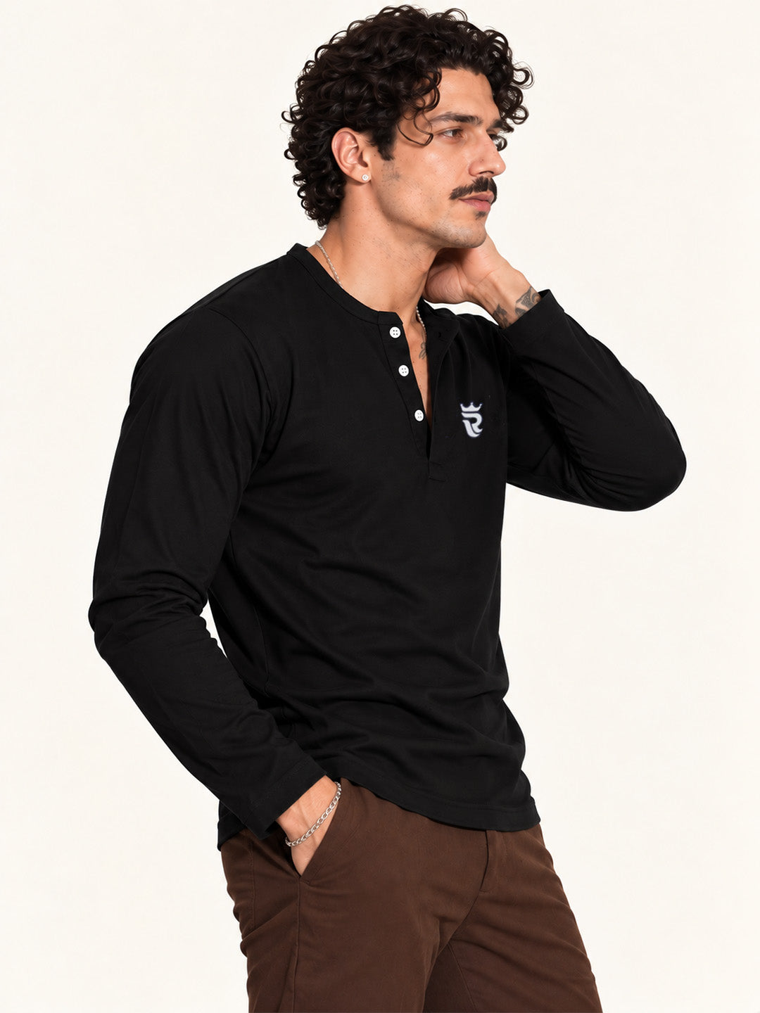 Royal Black Henley Full Sleeve T Shirt