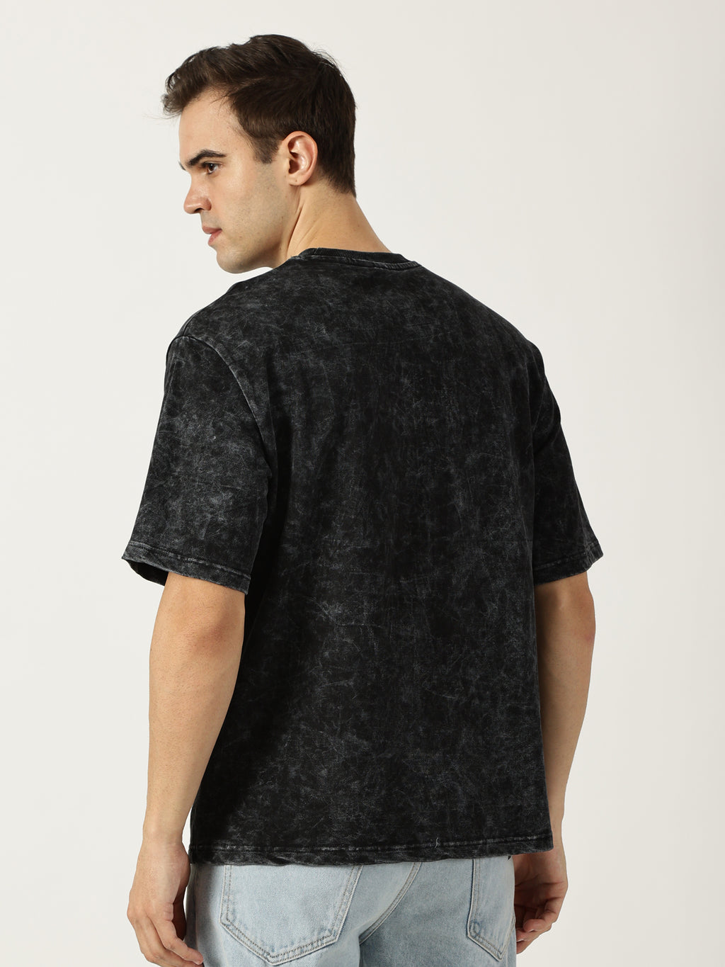 Charcoal Black Acid Wash Oversized T-Shirt for Men