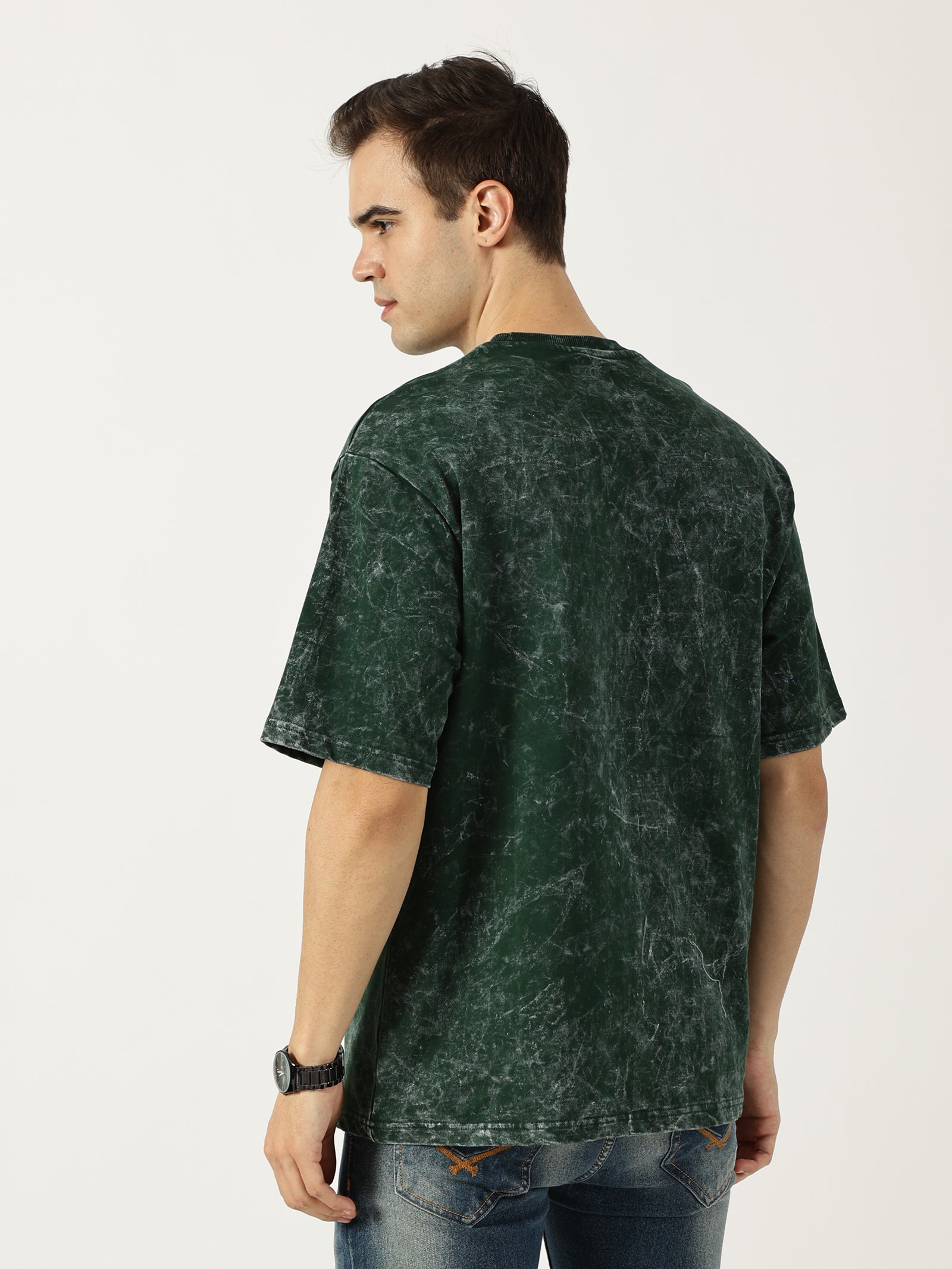 Forest Green Acid Wash Oversized T-Shirt for Men