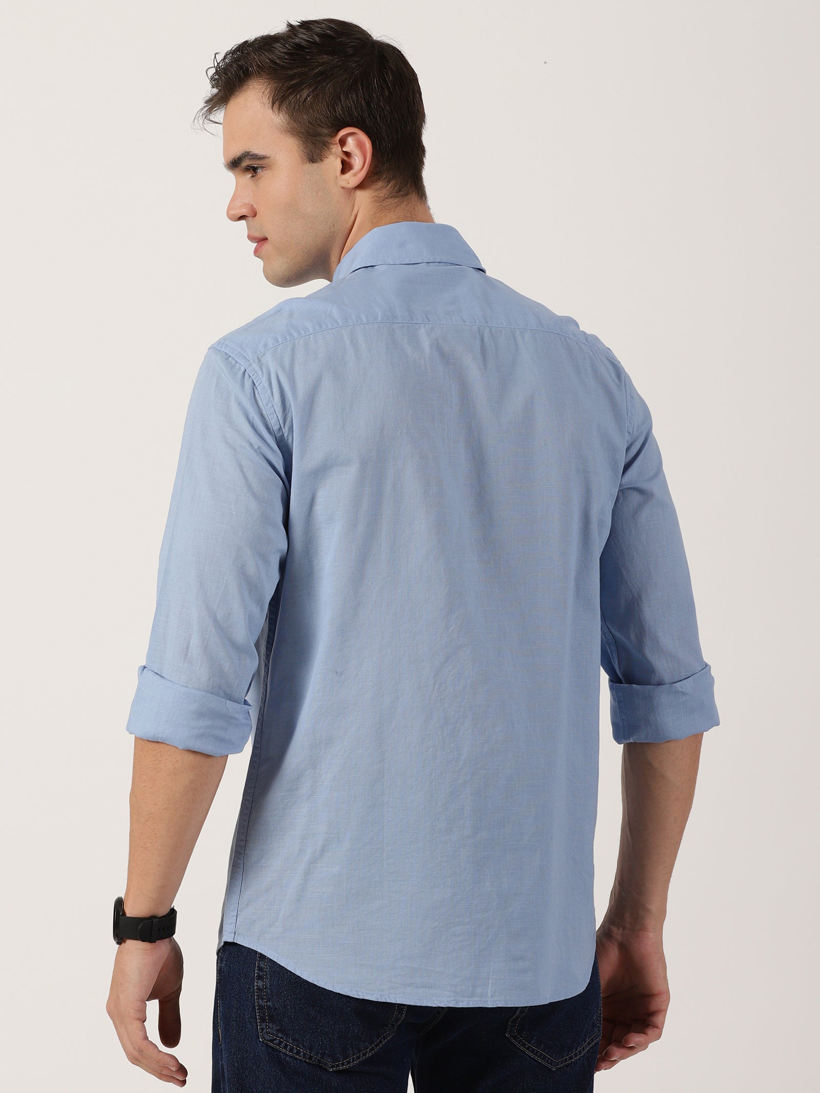 Classic Light Blue Slim-Fit Cotton Shirt for Men