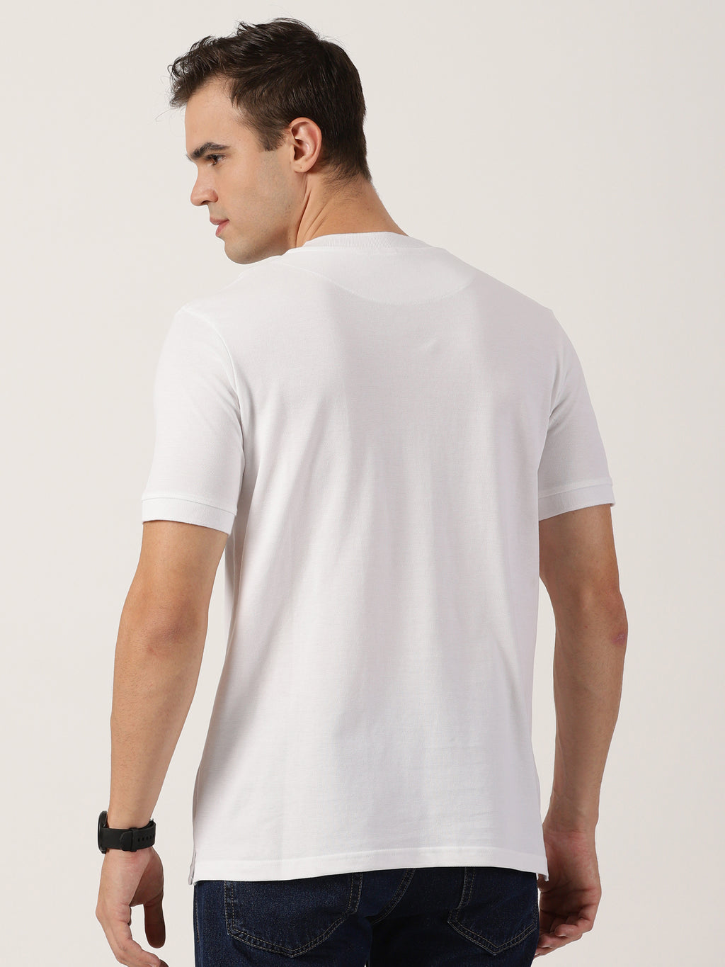Men’s Premium White Mandarin Collar T-Shirt