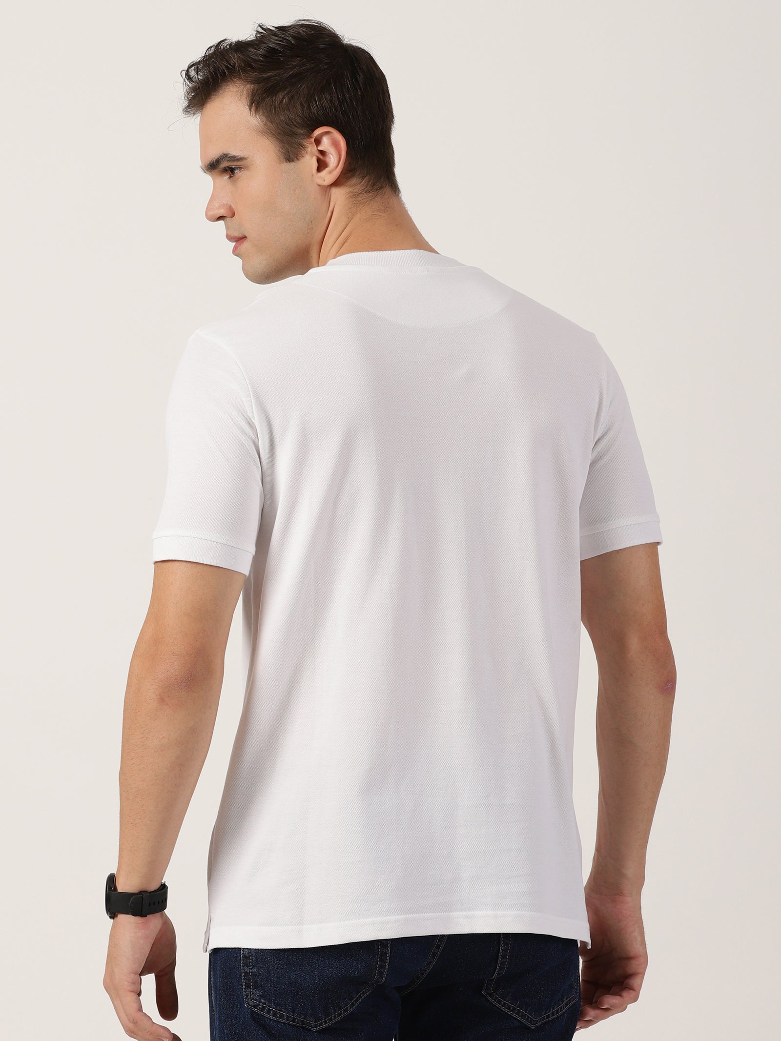 Men’s Premium White Mandarin Collar T-Shirt