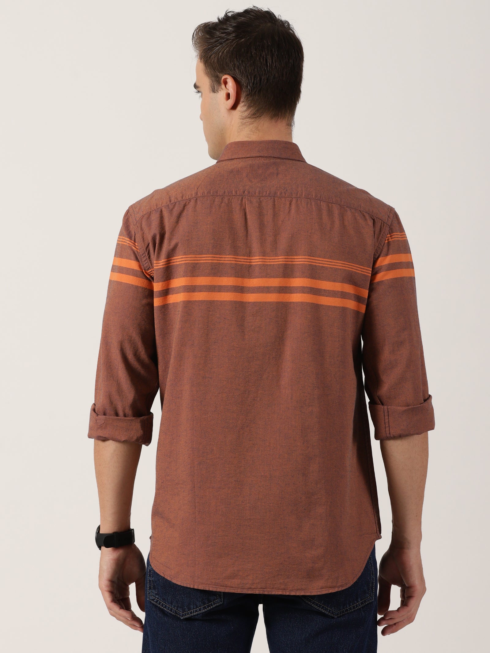Men’s Premium Brown Horizontal Striped Cotton Shirt